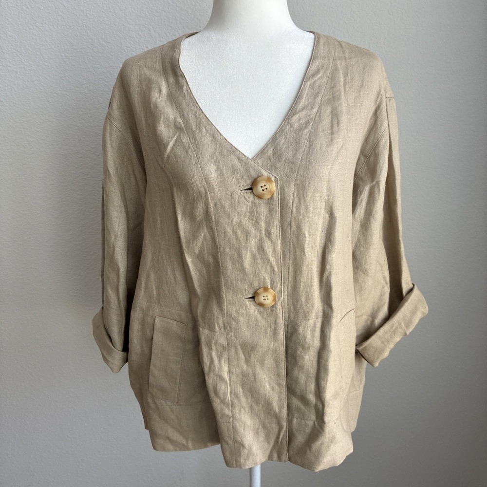 BLOOMINGDALES Vintage Beige Linen Shirt Blazer Lightweight Capsule Lagenlook